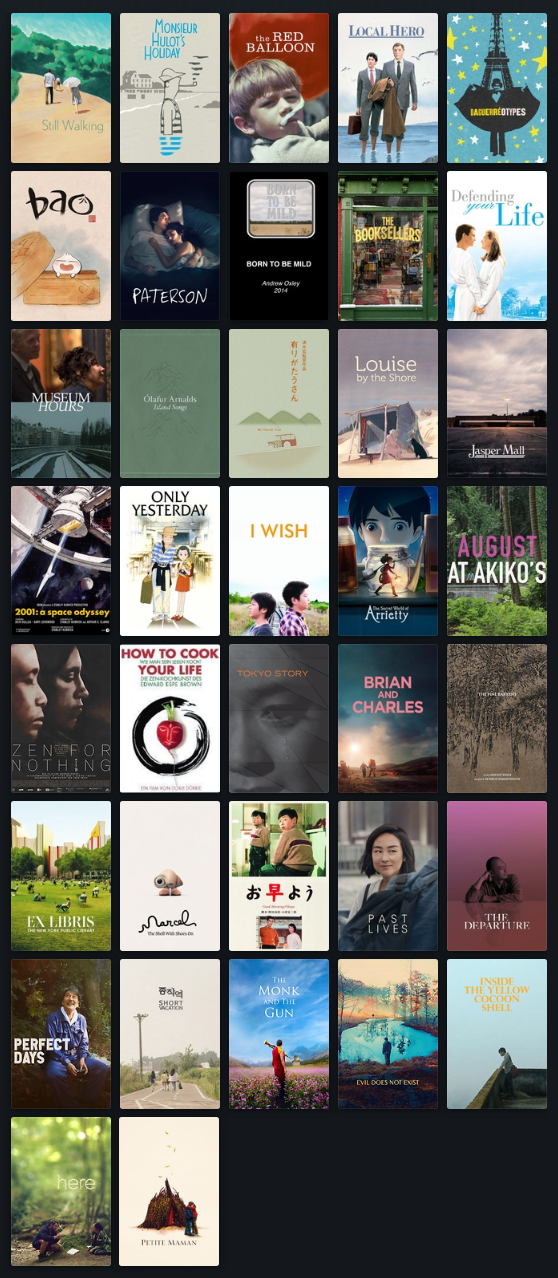 Auto-generated description: A grid of movie and documentary posters featuring diverse themes and artistic styles.